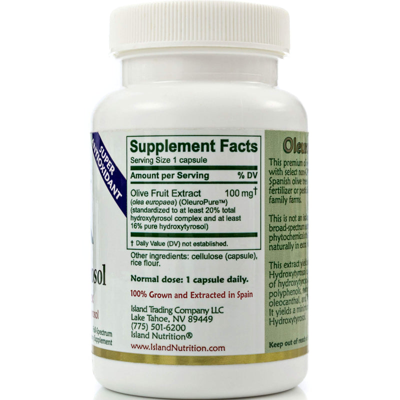 20% Hydroxytyrosol Complex™ Olive Fruit Extract - Super Strength 100% Grown & Extracted in Spain. 100 mg, 90 Capsules. from Island Nutrition, The Maker of Real European Olive Leaf Extract. - NewNest Australia