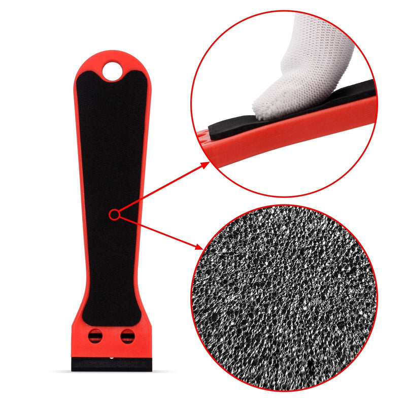 EHDIS 2pcs Plastic Razor Scraper 6-inch Long Handle Adhesive Remover Tool with 100 Double-Edge Blades for Window Tint Vinyl Scraper Decal Sticker Glue Remover (Red) Red - NewNest Australia