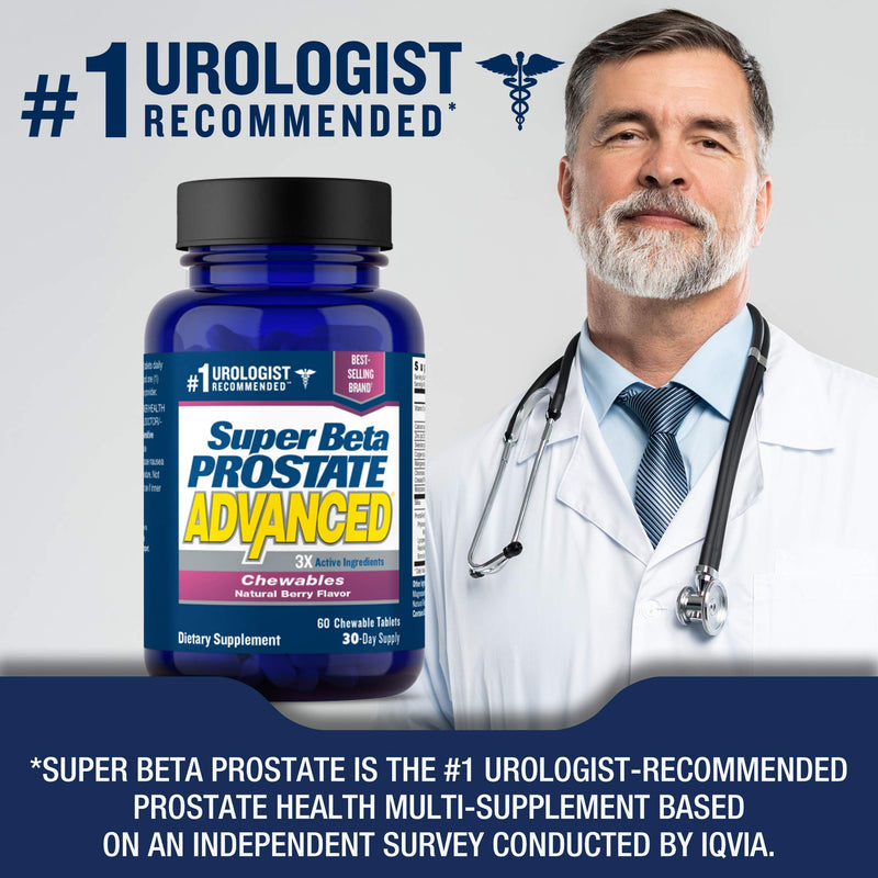 Super Beta Prostate Advanced Chewables - Delicious, Urologist Recommended Prostate Supplement for Men – Reduce Bathroom Trips, Promote Sleep, Support Prostate Health (60 Chews, 1-Bottle) - NewNest Australia