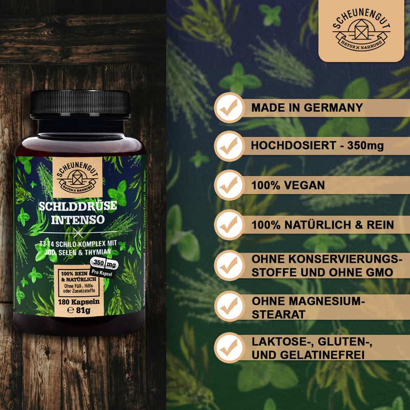 Thyroid Intenso Iodine Selenium Capsules - Important: Laboratory Tested With Selenium & Thyme Plus 155¬µg Iodine (Per Capsule) And More I 180 Capsules High Dose I Iodine From Brown Algae I Vegan I De I Scheunengut - NewNest Australia