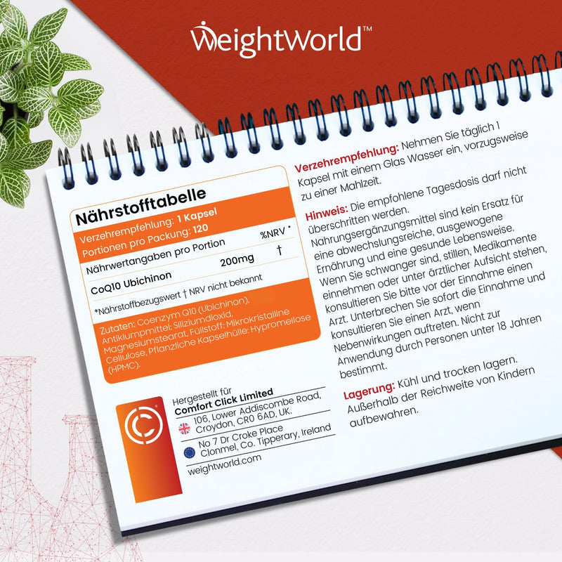 Coenzyme Q10-200Mg Per Capsule - 120 Vegan Coq10 Capsules - 4 Month Supply - From Plant Fermentation - Bioactive, Natural And High Bioavailability - Laboratory Tested With Certificate - Weightworld - NewNest Australia