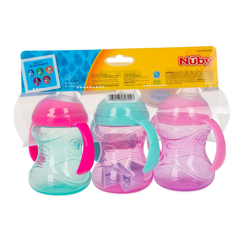 Nuby 3 Piece No-Spill Grip N’ Sip Cup with Soft Flex Spout, 2 Handle with Clik It Lock Feature, Girl,10 Ounce - NewNest Australia