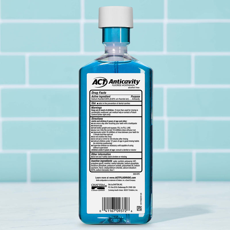 ACT Anticavity Zero Alcohol Fluoride Mouthwash 18 fl. oz., With Accurate Dosing Cup, Arctic Blast - NewNest Australia