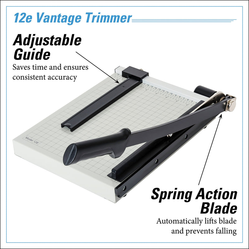 Dahle 12e Vantage Paper Trimmer, 12" Cut Length, 15 Sheet, Automatic Clamp, Adjustable Guide, Metal Base with 1/2" Gridlines, Guillotine Paper Cutter Cut Length: 12" - NewNest Australia
