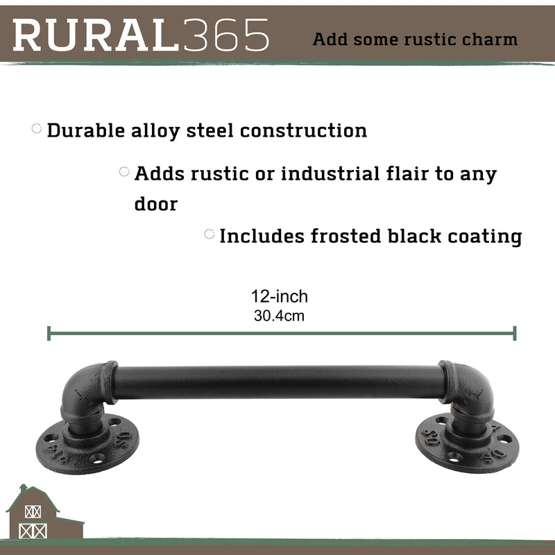 Rural365 Pipe Barn Door Handle, 12in 1pk - Industrial Barndoor Pull Hardware Pipe, Black Rustic Handles Outdoor Grab Bar - NewNest Australia