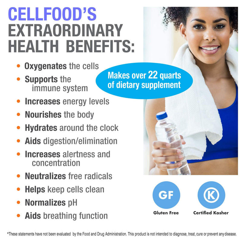 Cellfood Liquid Concentrate, 1 fl oz - Oxygen + Nutrient Supplement - Supports Immune System, Energy, Endurance, Hydration & Overall Health - Gluten Free, Non-GMO, Cert. Kosher - Makes Over 22 Quarts 1 Fl Oz (Pack of 1) - NewNest Australia