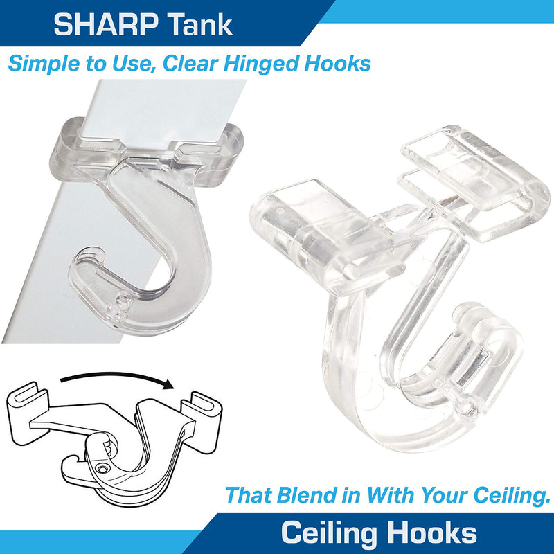 NewNest Australia - SharpTank Clear Hinged Ceiling Hooks - 40 Pack of T-Bar Track Clips for Suspended Ceilings - Hooks for Hanging Classroom Decorations, Office Signs, Plants - Holds up to 10 lbs Clear 40 Pack + Container 