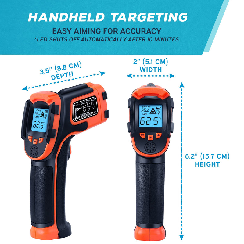 KIZEN Infrared Thermometer Gun (LaserPro LP300) - Handheld Heat Temperature Gun for Cooking, Pizza Oven, Grill & Engine - Laser Surface Temp Reader -58F to 1112F - NOT for Humans Orange - NewNest Australia