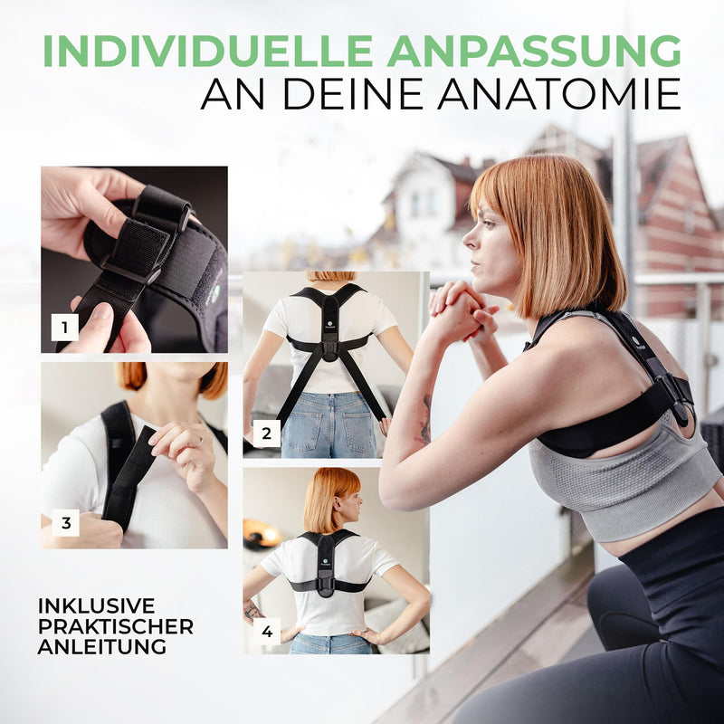 PhysioSpirit PREMIUM posture correction - back straightener - T-model for good posture - shoulder strap for the back - men and women - one size (black, one size) black - NewNest Australia