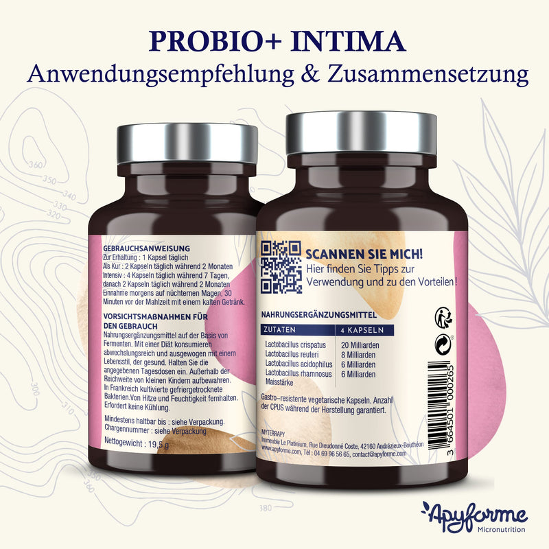 Apyforme - Probio+ Intima - Intimate Flora - Up To 40 Billion Cfu Per Day - 4 Strains Lactobacillus Reuteri, Rhamnosus Crispatus And Acidophilus - 100% French - NewNest Australia