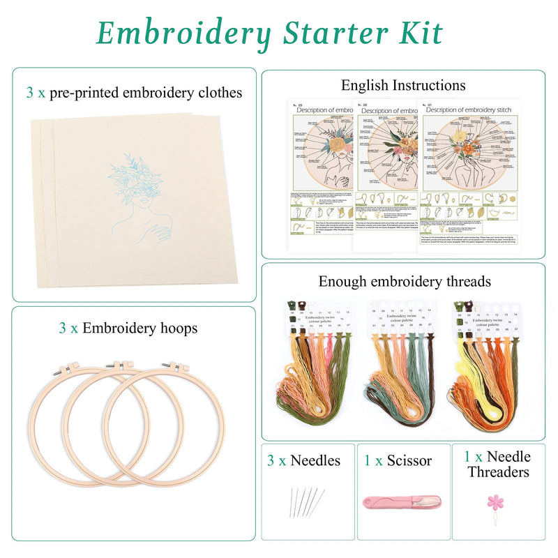 Harimau 3 in Beginner Embroidery Kit,Floral Plant Pattern,Cross Stitch Kits , Including Stamped Embroidery Cloth with 3 Embroidery Hoops, Color Threads and Embroidery Kits beige - NewNest Australia