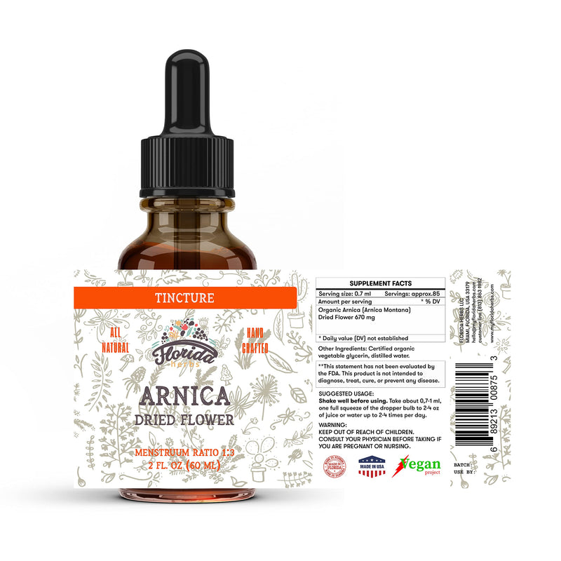 Arnica Tincture, Organic Arnica Extract (Arnica Montana) Dried Flower Herbal Supplement, Non-GMO in Cold-Pressed Organic Vegetable Glycerin, 700 mg, 2 oz (60 ml) - NewNest Australia