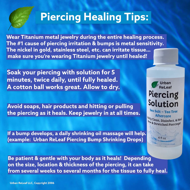 Urban ReLeaf Piercing Solution ! Healing Sea Salts & Tea Tree AFTERCARE 4 oz, Ready to use. Safely Clean, Disinfect & Heal New & Stretched Piercings. Gentle Effective Natural & Soothing. Works Fast - NewNest Australia