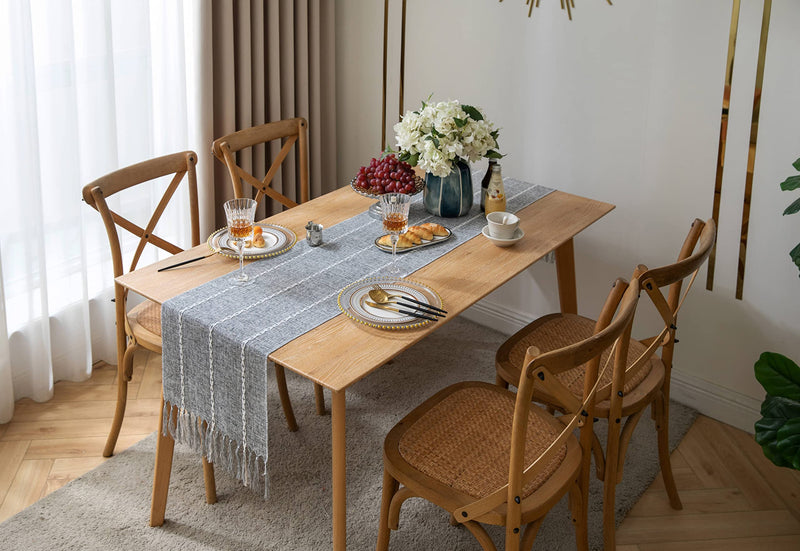 ZeeMart Farmhouse Table Runner, Rustic Table Runners 36 Inches Long, Cotton Linen Boho Table Runner, Braided Striped Grey Table Runner for Dining Party Holiday, 15x36 Inches, Braided Charcoal Grey 15*36 inches - NewNest Australia
