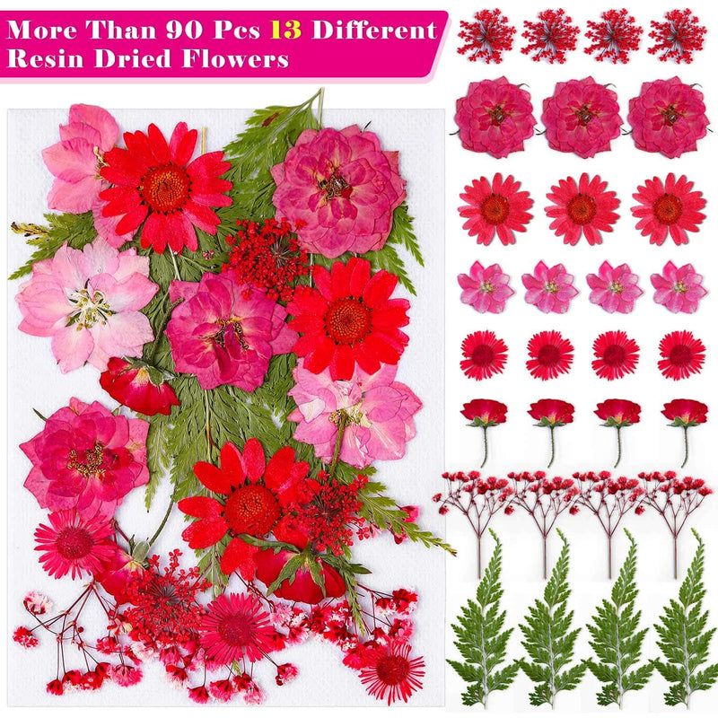 100Pcs Dried Flowers for Resin Molds, Thrilez Natural Dried Pressed Flower Herbs kit for Scrapbooking Supplies Card Making Supplies Resin Jewelry Soap and Candle Making(Blue, Purple, Red) - NewNest Australia