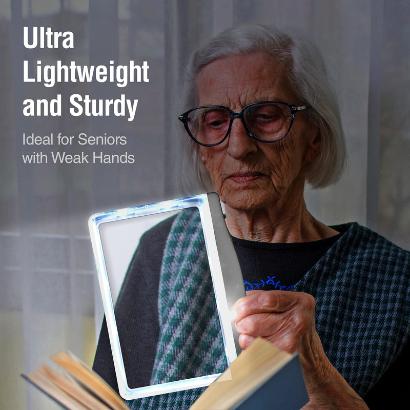 MagniPros 3X Large Ultra Bright LED Page Magnifier with 12 Anti-Glare Dimmable LEDs (Provide More Evenly Lit Viewing Area & Relieve Eye Strain)-Ideal for Reading Small Prints & Low Vision & Aging Eyes Silver - NewNest Australia