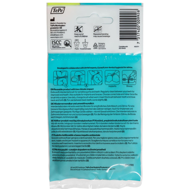 TePe interdental brushes extra soft mixed (ISO size 1-6: 0.45-1.1 mm) / For particularly gentle and efficient cleaning of the spaces between teeth / 1 x 8 interdental brushes - NewNest Australia