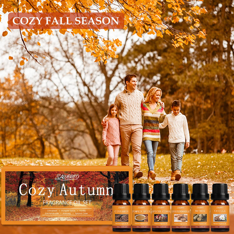 Salubrito Autumn Essential Oils Set For Diffuser, Natural Pure Aromatherapy Fragrance Oil For Diffuser 6 X 10 Ml - Cinnamon, Pumpkin Spice, Seasoned Cider, Snicker Doodle, Vanilla, Nutmeg - NewNest Australia