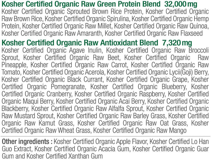 Juvo Raw Green Protein Organic, Vegan, Gluten Free, Non-GMO, Kosher, No Stevia, 23g of Protein, Complete Amino Acid Profile, 16.9 Ounce - NewNest Australia