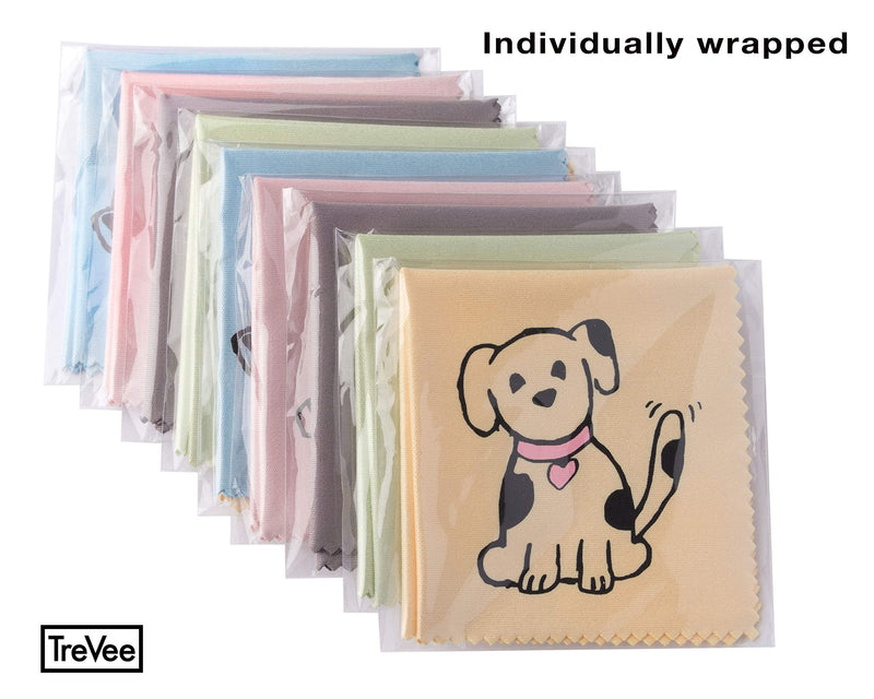 TreVee Microfiber Cleaning Cloth - Microfiber Cloth Fabric Cleaner for Polishing Lens, Eyeglasses, Phone, Computer Monitor, Laptop Screen - Cute Dog Design in Blue, Pink, Green, Yellow - 10-Pack, 6x6" - NewNest Australia