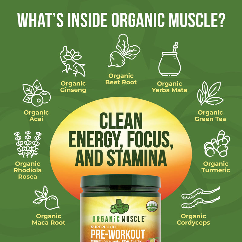 Organic Muscle Pre-Workout Powder for Men and Women - Certified USDA Organic, Keto & Vegan with Superfood for Energy, Focus, Performance & Endurance - Lemon Berry (20 Servings, 5.64 Oz) Lemon Berry Pre-Workout - NewNest Australia