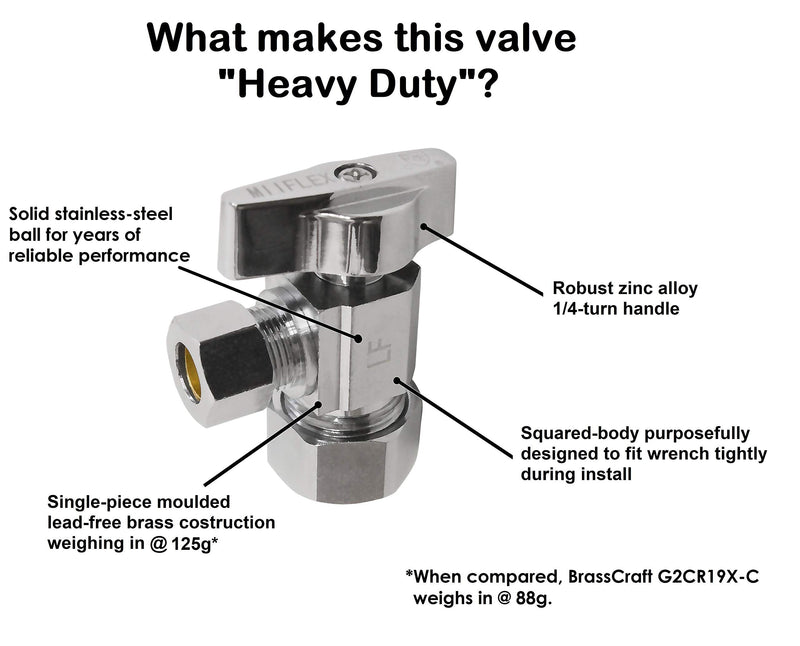 Heavy Duty Chrome Plated Brass 1/4 Turn Angle Valve (1/2" NOM In x 3/8" COMP Out) 1/2" NOM In x 3/8" COMP Out - NewNest Australia