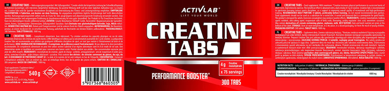 Activlab Creatine Tabs, Creatine Monohydrate 4000 Mg, 300 Tablets, 75 Servings, Pomegranate Flavor, Bodybuilding, Fitness, Cross Fit, Weightlifting, Powerlifting, 3X Laboratory Tested - NewNest Australia