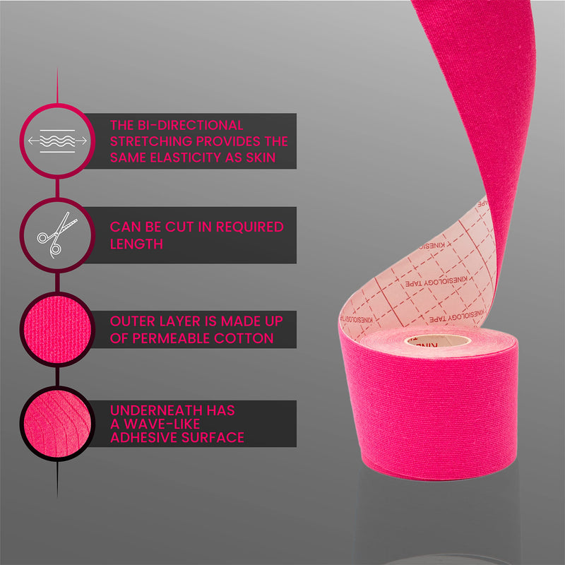 CHOKAS Kinesiology Tape 5m Roll, Elastic Therapeutic Sports Tape for Shoulder, Ankle, Elbow, Wrist, shin Splints and Knee Support, Waterproof Physio Body Tape for Muscle Pain Relief, Boob Tape Pink - NewNest Australia