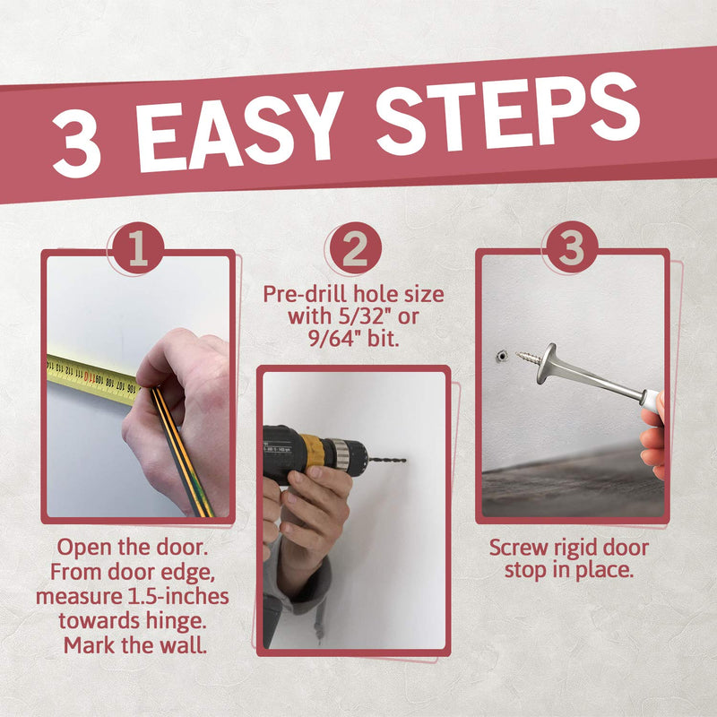 Jack N’Drill (3 ⅛) Rigid Door Stop (12 Pack) - Rustproof Satin Nickel Solid Door Stopper w/ Durable Rubber Tips | Protects Walls & Doors from Damage | Great for Office & Home - NewNest Australia