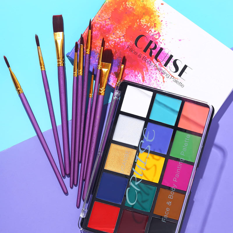 UCANBE CRUISE Face Body Paint Set, 15 Colors Painting Palette Makeup Kit with 10 Pcs Professional Artist Brushes for Halloween Cosplay Party - NewNest Australia