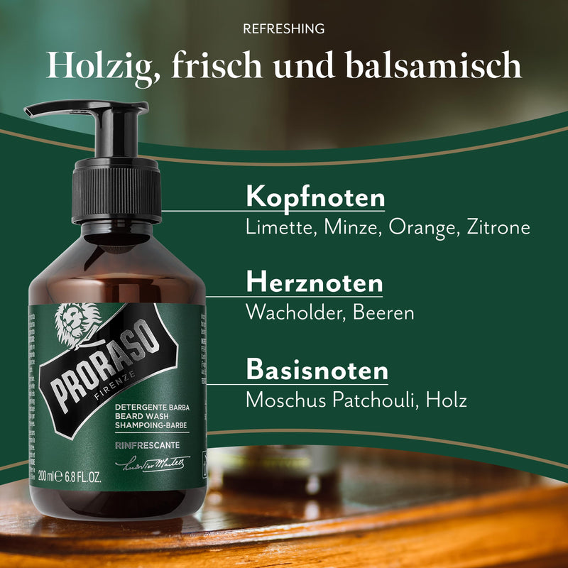 PRORASO Beard Wash, 200 ml, Green Line Menthol and Eucalyptus 200 ml (pack of 1) - NewNest Australia