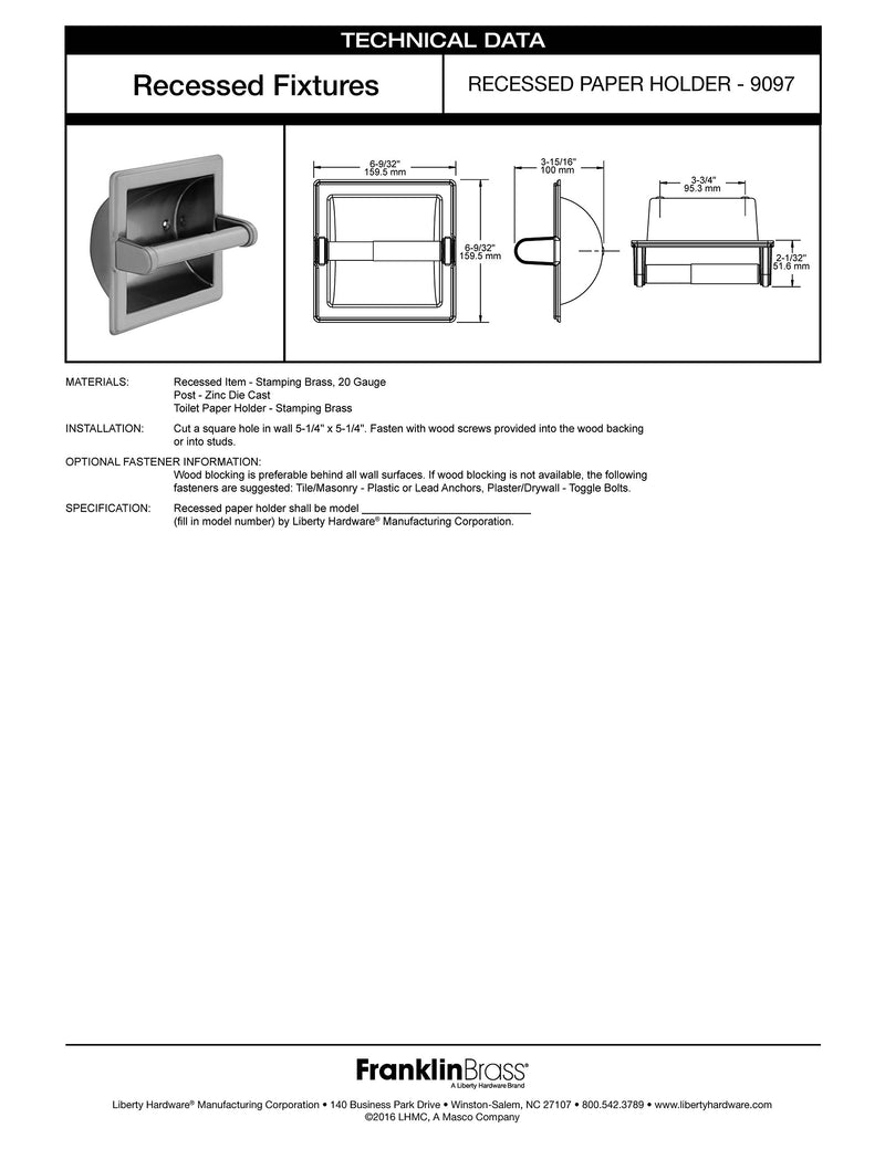 Franklin Brass 9097SN Recessed Paper Holder, Satin Nickel - NewNest Australia