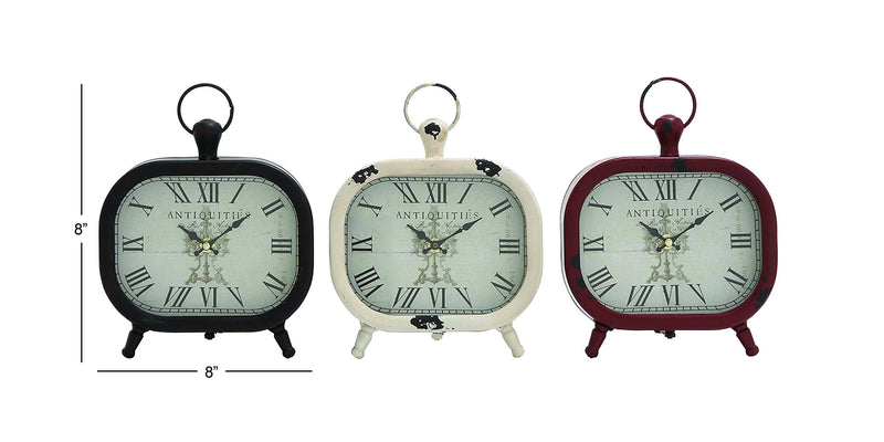 NewNest Australia - Deco 79 52526 Metal Table Clock, 3 Assorted, 8 by 8" 