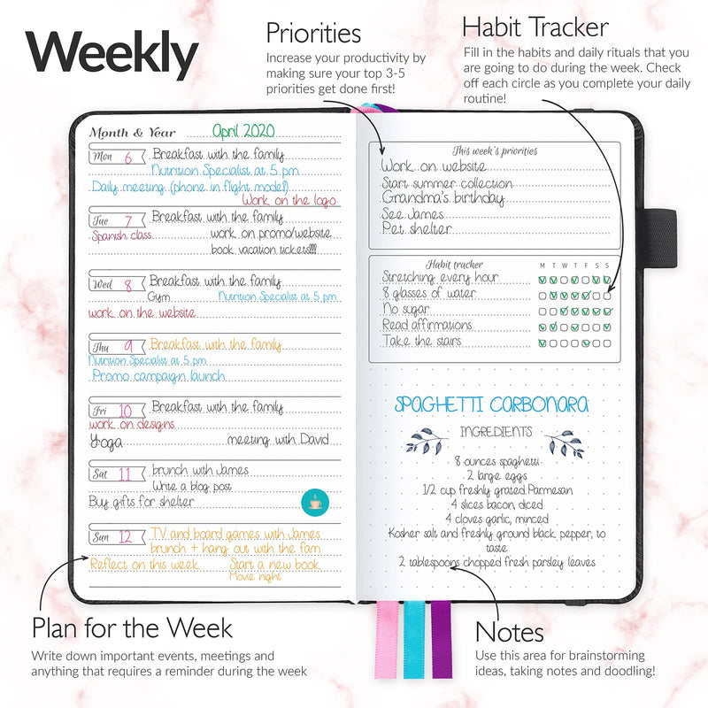 GoGirl Planner and Organizer for Women – Pocket Size Weekly Planner, Goals Journal & Agenda to Improve Time Management, Productivity & Live Happier. Undated – Start Anytime, Lasts 1 Year - Black Pocket (3.5'' x 6.2'') - NewNest Australia