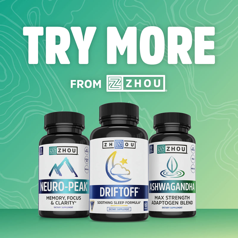 Zhou Calm Now Soothing Support with B Vitamins, Ashwagandha, Magnesium & Zinc, Relax, Focus & Positive Mind, Supports Serotonin Increase, Non-GMO, Vegan, Gluten-Free, 30 Servings - 60 VegCaps - NewNest Australia