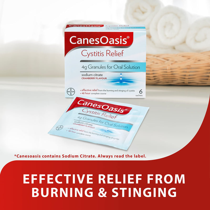 CanesOasis Cystitis Relief | Granules for Oral Solution to Relieve & Treat the Burning & Stinging of Cystitis | 48hr Complete Course | Cranberry Flavour | 6 Count (Pack of 1) Single - NewNest Australia
