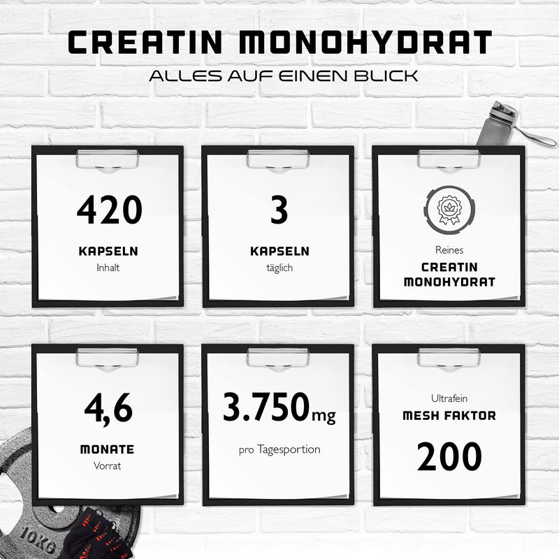 Creatine Ultra Caps ‚ 420 Capsules With 1250 Mg Of Pure Creatine Monohydrate ‚ Premium: Ultra Fine + Mesh Factor Of 200 ‚ High Dose ‚ Laboratory Tested - NewNest Australia