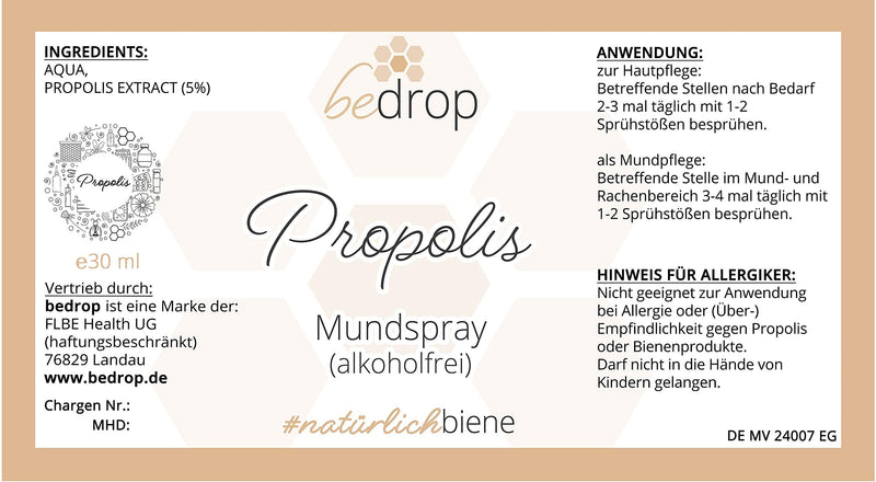 Bedrop Propolis Extract Spray As A Mouth Spray 30 Ml Alcohol-Free And Water-Soluble - Also Suitable For Children And Animals - Pure Beekeeper Quality, No Alcohol, No Additives 30 Ml (Pack Of 1) - NewNest Australia