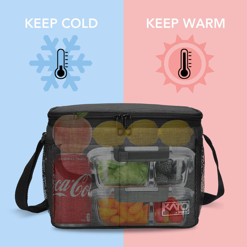 NewNest Australia - Insulated Lunch Box for Women Men, Leakproof Thermal Reusable Lunch Bag with 4 Pockets for Adult & Kids, Lunch Bag Cooler Tote for Office Work by Tirrinia, Black Medium Size 