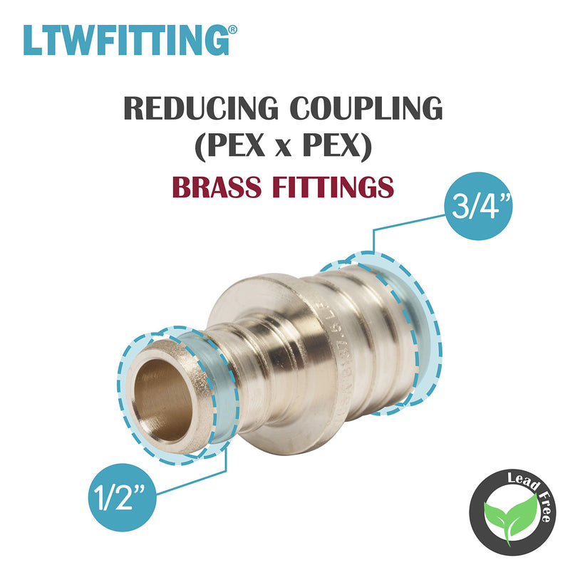LTWFITTING Lead Free Brass PEX Crimp Fitting 1/2-Inch x 3/4-Inch PEX Reducing Coupling (Pack of 5) - NewNest Australia