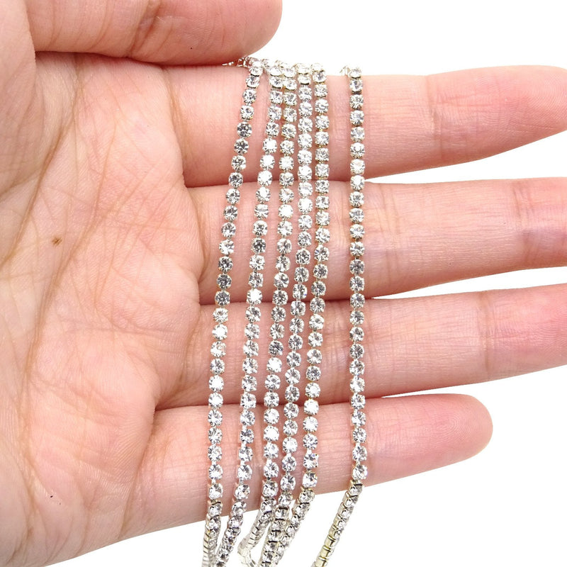 Honbay 10 Yard Crystal Rhinestone Close Chain Trim Sewing Craft 2.5mm Silver Color (Clear) clear - NewNest Australia