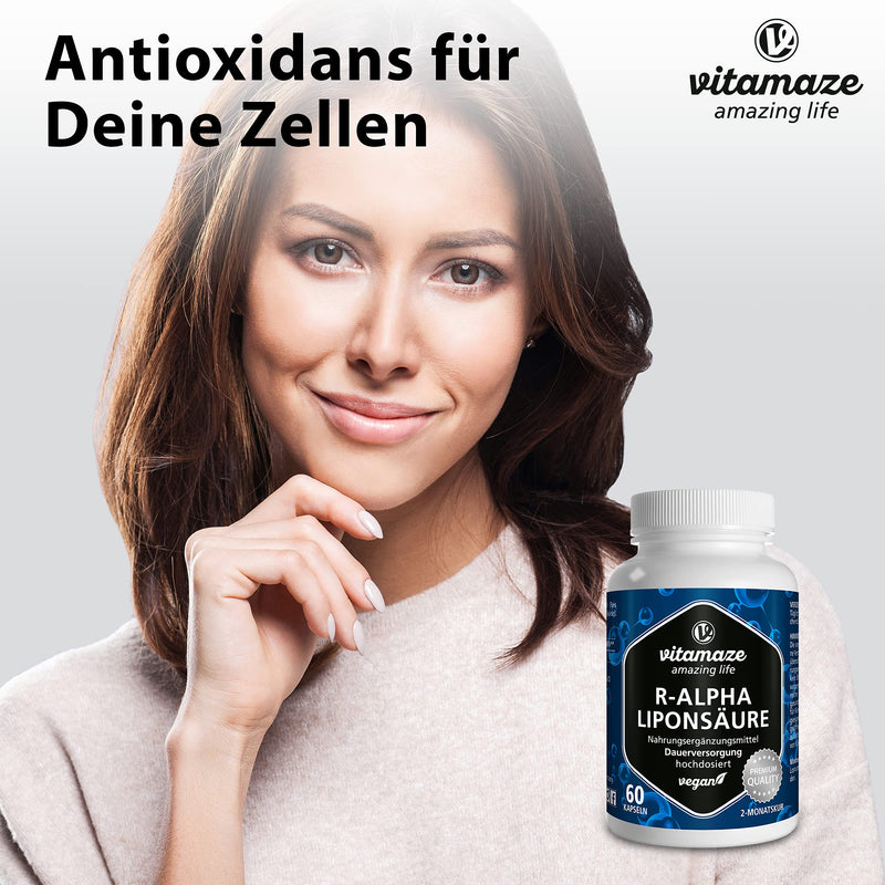High-dose R-alpha lipoic acid, 200 mg per capsule, vegan, 2-month treatment, natural form of thioctic acid, quality product, bioactive dietary supplement without unnecessary additives, Made in Germany - NewNest Australia