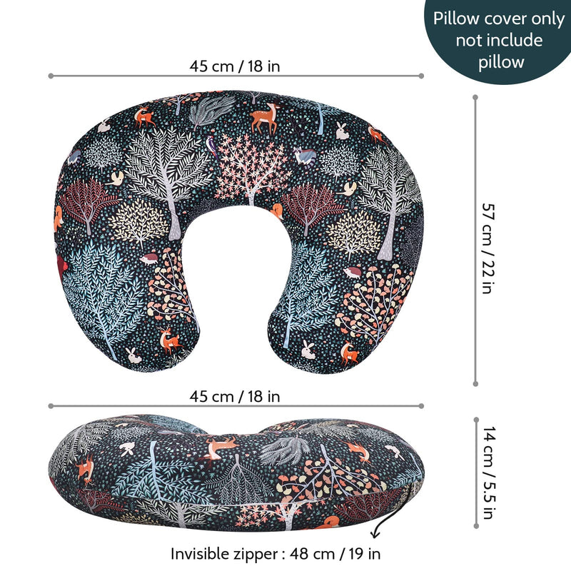 Baby Nursing Pillow Cover, Woodland Breastfeeding Pillow Slipcover Girls, Nursing Pillow Case for Newborn, Soft Fabric Fits Snug On Infant, Washable & Breathable, Animals Deer Rabbit Forest animals - NewNest Australia