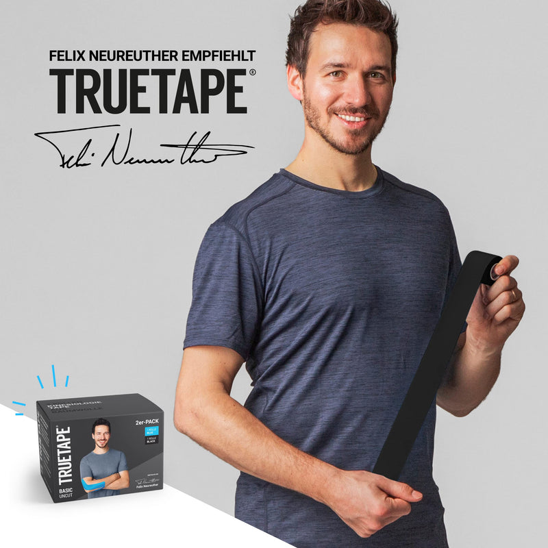 TRUETAPE Kinesiotapes - 2 Kinesiology Tape Rolls (5m x 5cm) | waterproof & elastic Kinesiotape | Skin-friendly sports tapes I blue & black 500 x 5 cm (2 pieces) black + blue - NewNest Australia