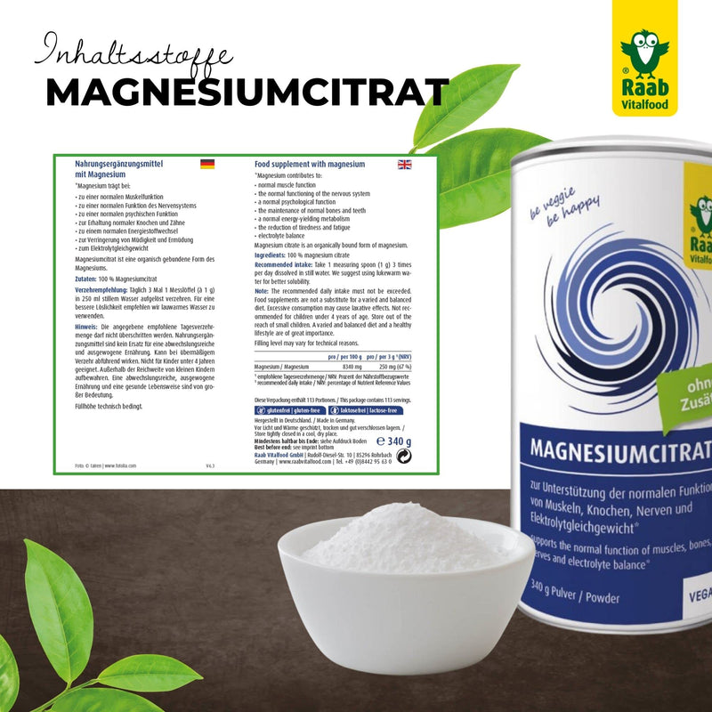 Raab Vitalfood Magnesium Citrate Powder, 340 G, Vegan, Laboratory Tested, Easy To Dose, Ideal For Athletes, To Support Muscles Nerves, Electrolyte Balance 340 G (Pack Of 1) - NewNest Australia