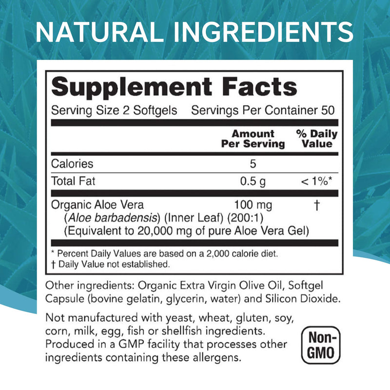 Nutriworth Aloe Vera Supplement (100 Softgels )- 20,000mg Pure Gel Equivalency - Made with Organic Aloe Vera - NewNest Australia