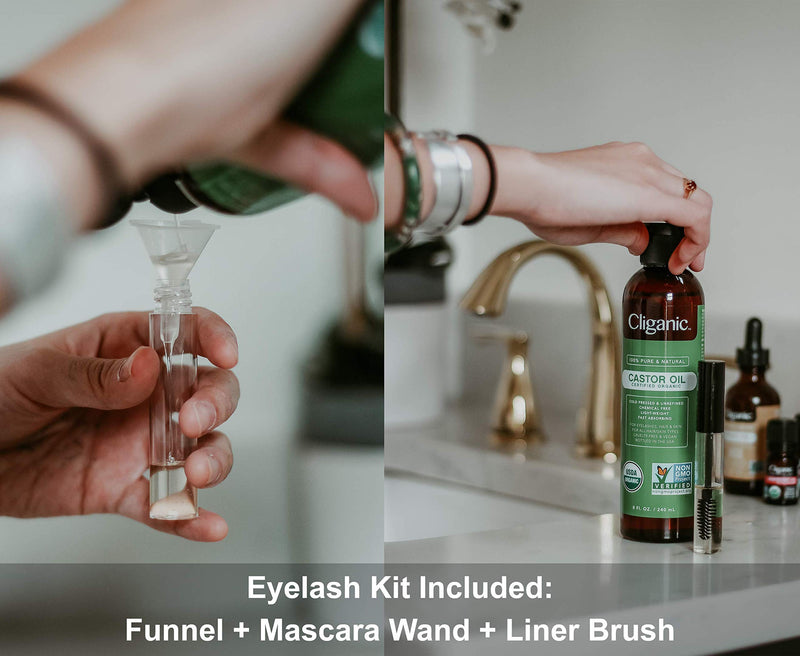 Cliganic USDA Organic Castor Oil, 100% Pure (8oz with Eyelash Kit) - For Eyelashes, Eyebrows, Hair & Skin | Natural Cold Pressed Unrefined Hexane-Free | DIY Carrier Oil | Cliganic 90 Days Warranty 8 Fl Oz (Pack of 1) - NewNest Australia