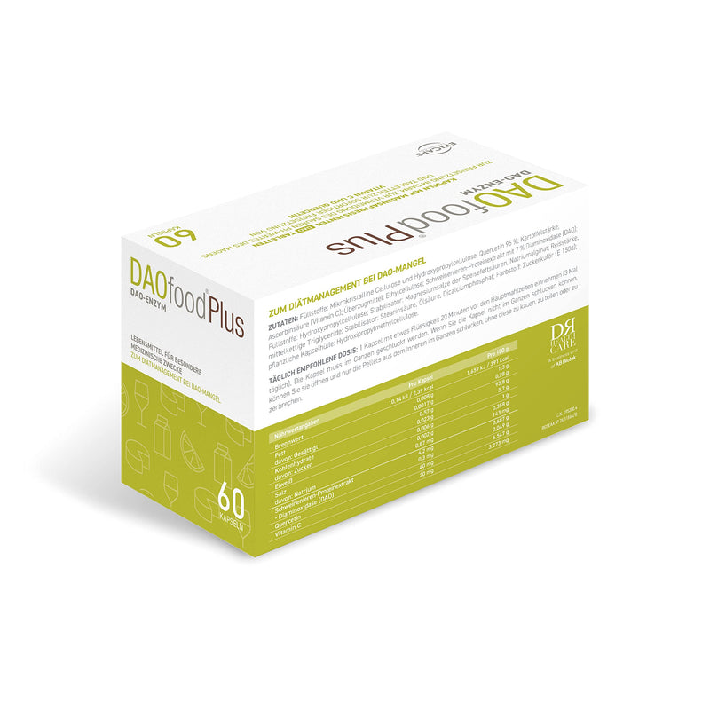 Daofood Plus - Dietary Supplement Dao Deficiency/Histamine Intolerance - 60 Efficient, Easily Digestible Entertainment Capsules - Digestive Enzymes - Dao Enzyme, Quercetin And Vitamin C - NewNest Australia