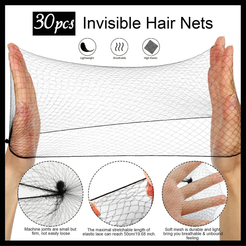 Teenitor Black Individual Invisible Hair Net Set, 30pcs Hair Bun Invisible Elastic Edge Mesh Nets for Ballet Girl Women Dance Child, 10pcs Elastic Hair Ties & 40pcs U Shape Hair Pins, Hair Net for Bun - NewNest Australia