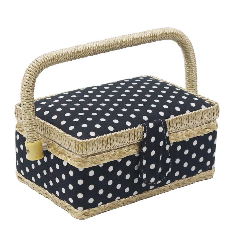 Sewing Basket Kit Sewing Box with Mini Sewing Accessories for Kids, Small (Black Polka Dot) Black Polka Dot - NewNest Australia